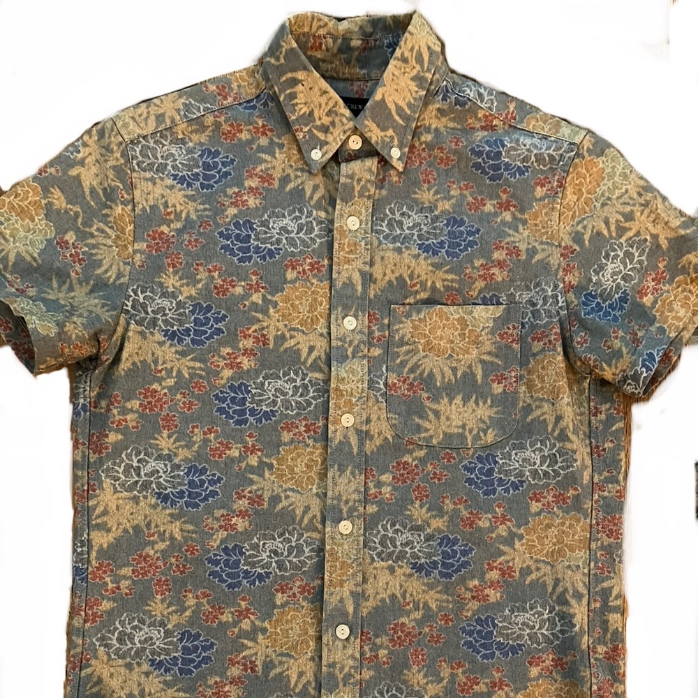 XS J.CREW FLORAL DENIM COLLARED SHIRT